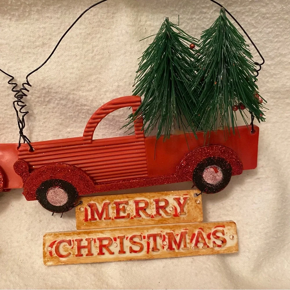 Red Christmas Truck Ornament Set vintage red truck door hanger
